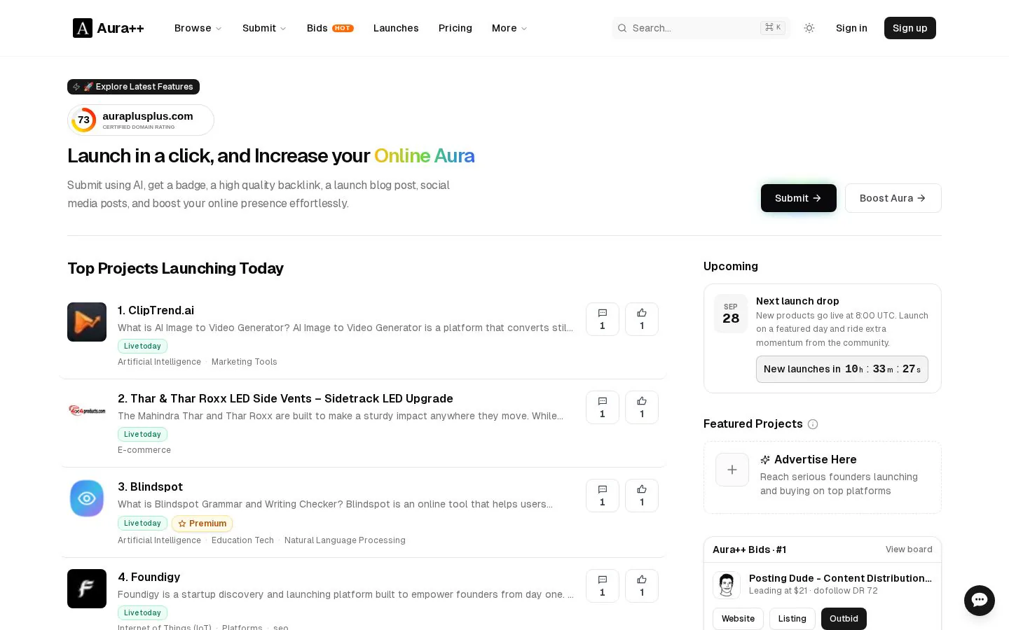 Aura++ website homepage