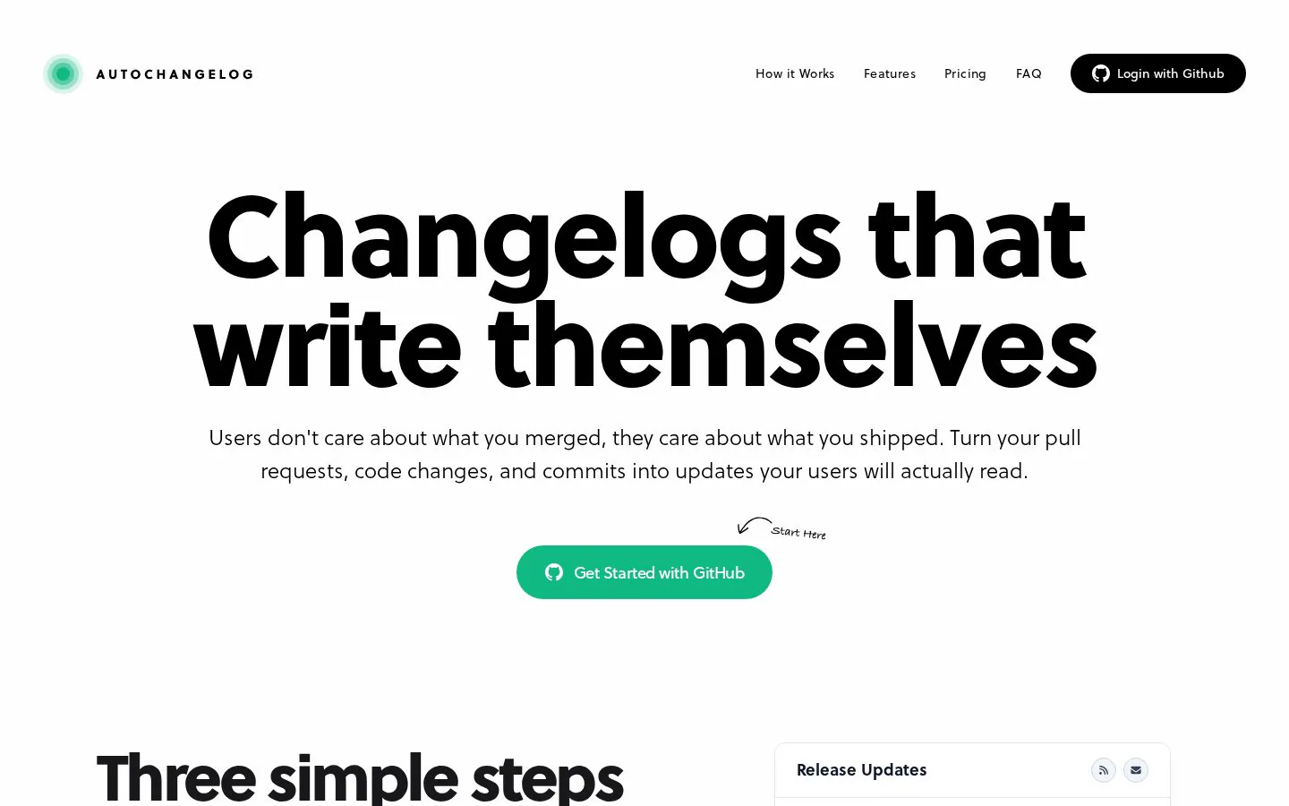 AutoChangelog website homepage