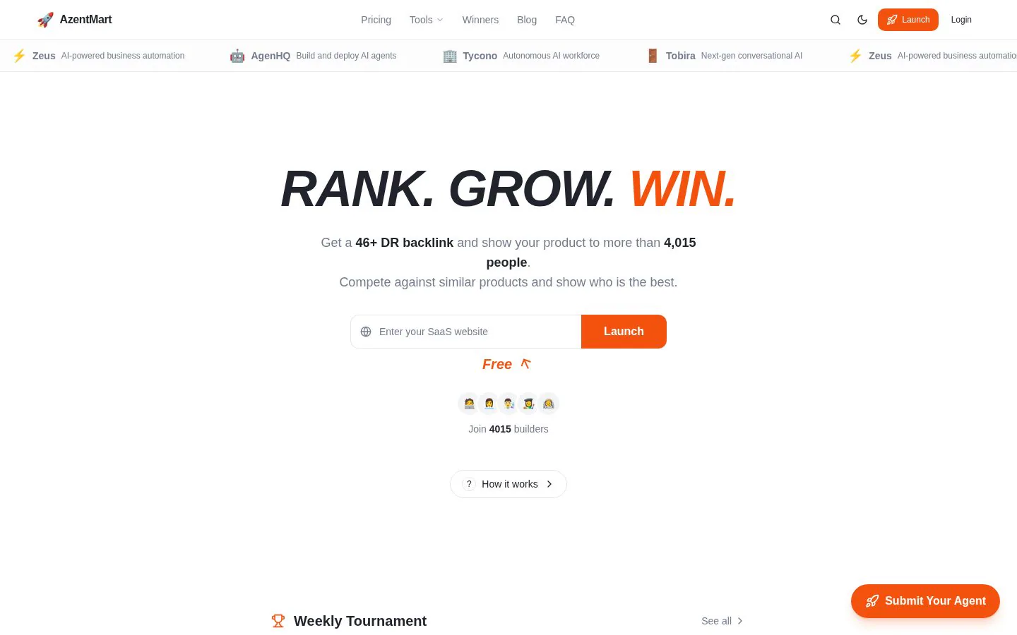 AzentMart website homepage