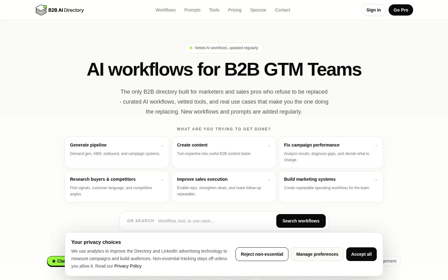 B2B AI Directory website homepage