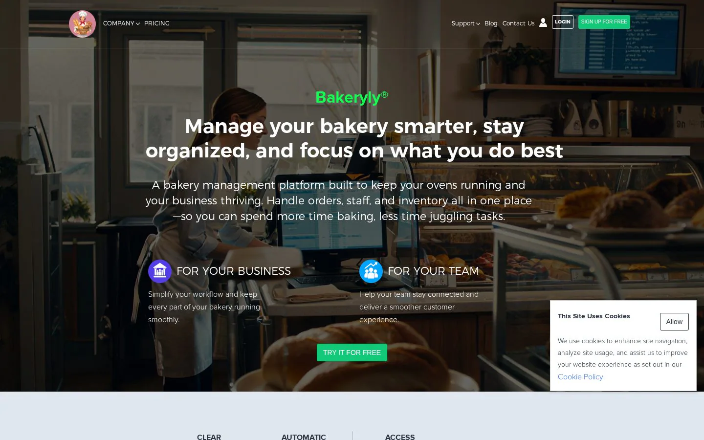 Bakeryly website homepage