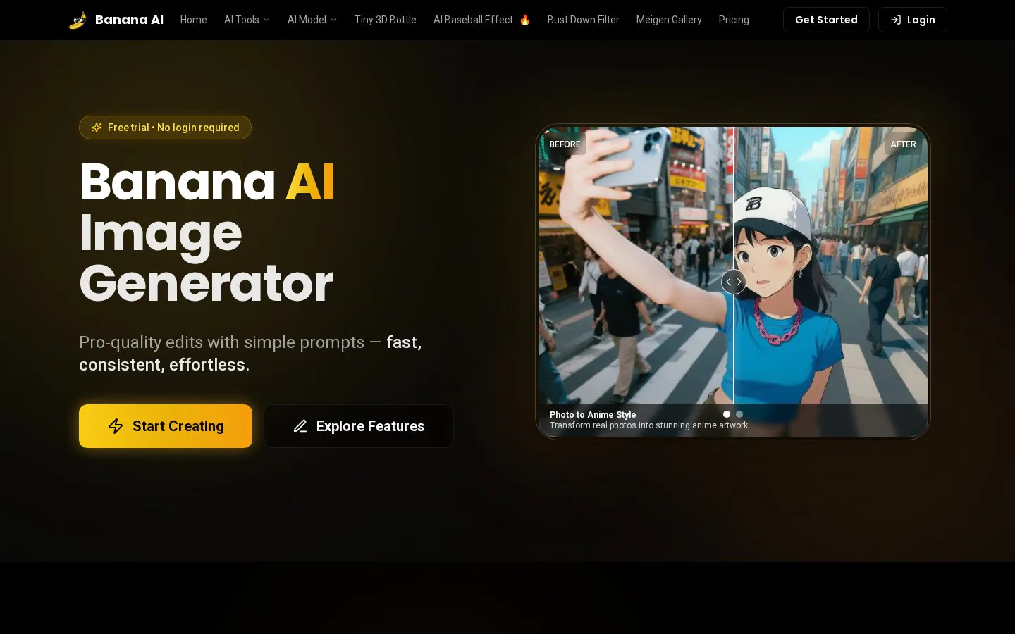 Banana AI website homepage