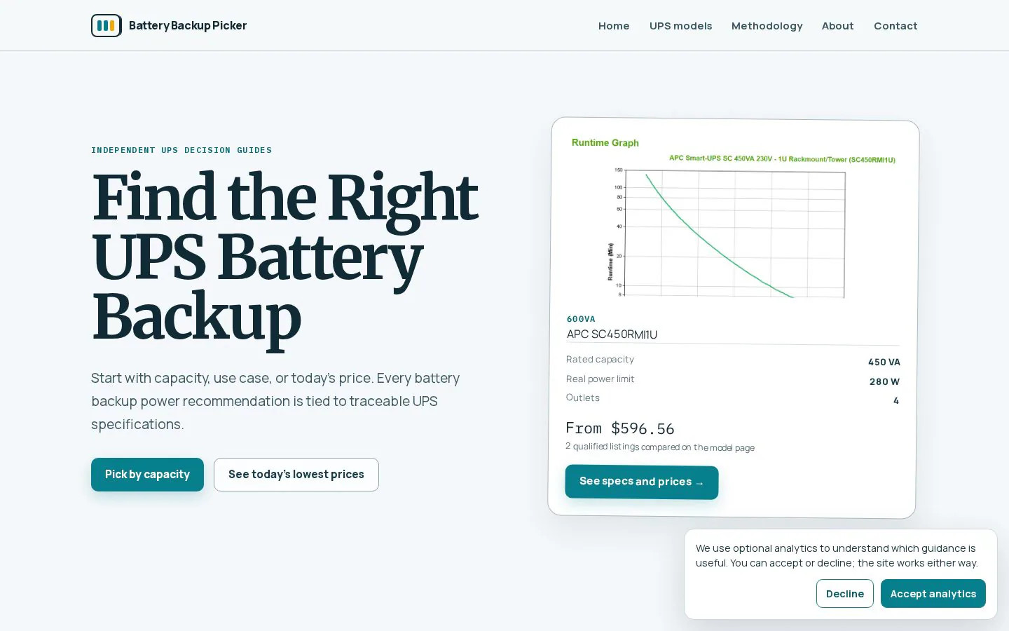 Homepage of batterybackuppicker.com
