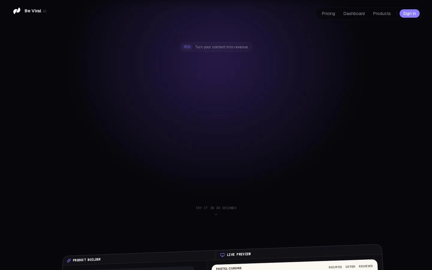 Be Viral AI website homepage