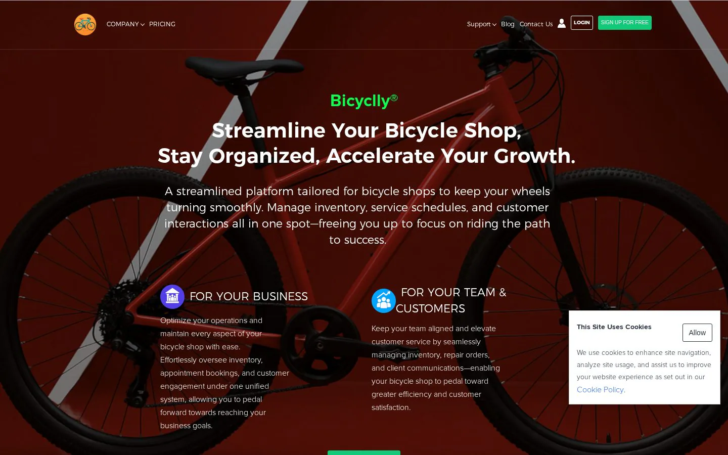 Bicyclly website homepage
