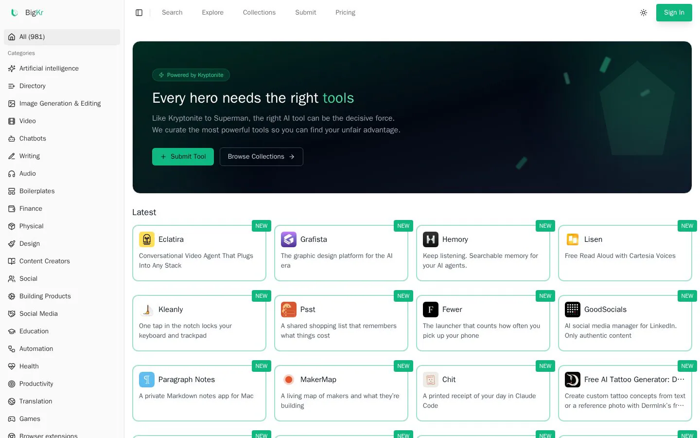 BigKr website homepage