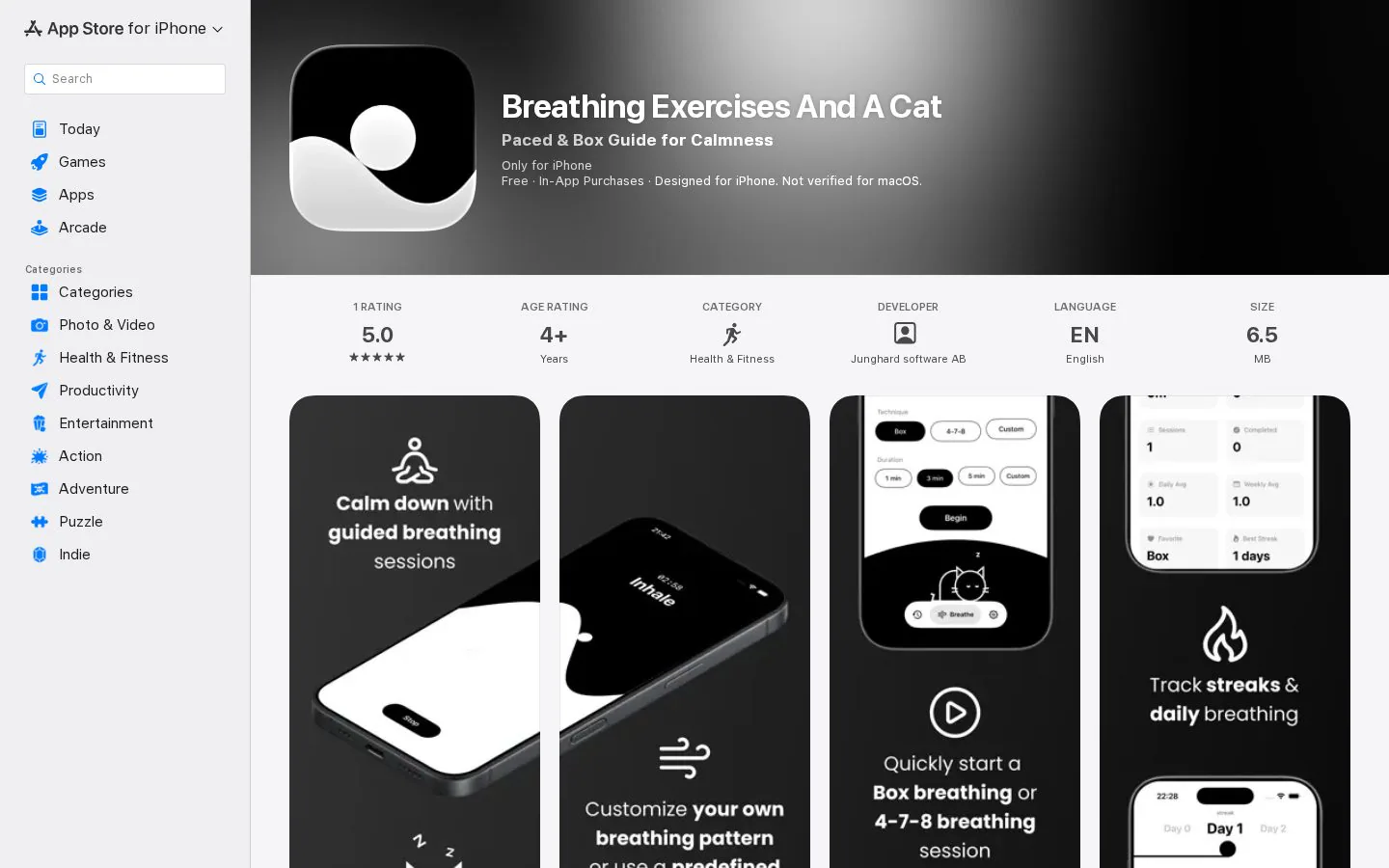 Breathing Exercises And A Cat App website homepage