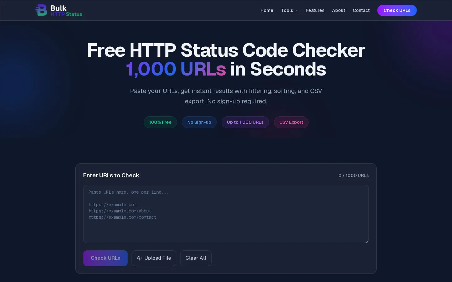 BulkHTTPStatus website homepage