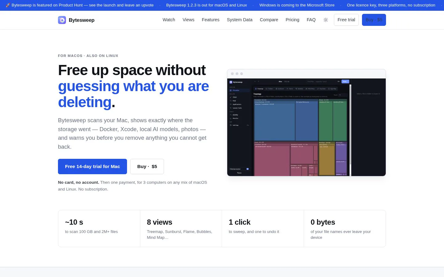 Homepage of bytesweep.app