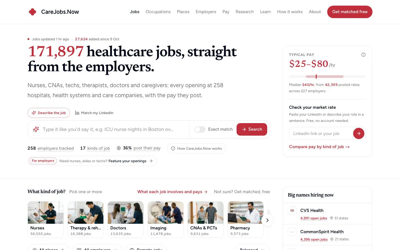 A web page with a title of Care Jobs.
