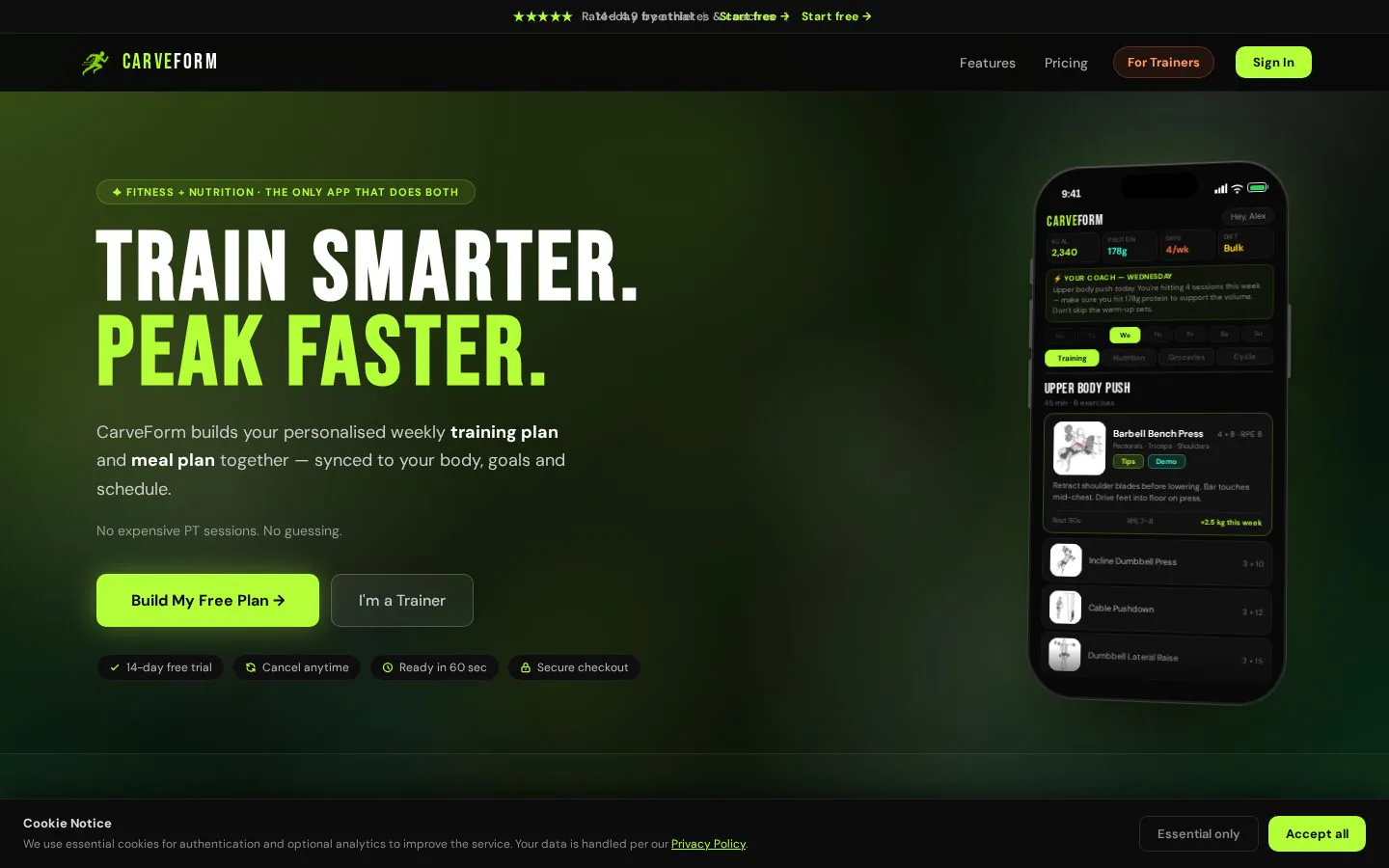 CarveForm website homepage