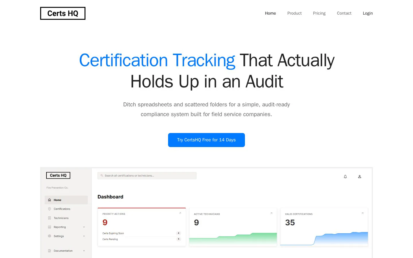 CertsHQ website homepage