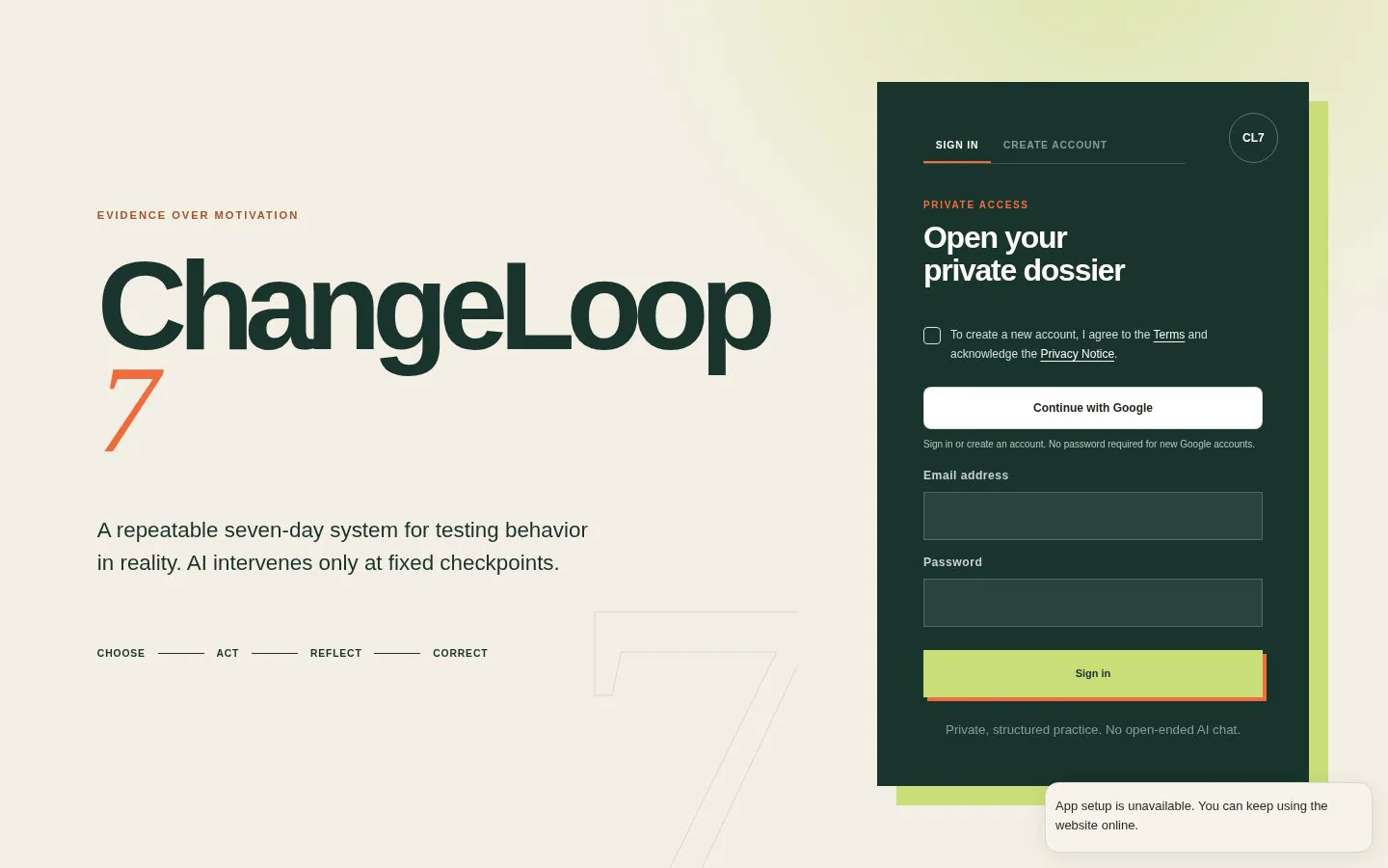 ChangeLoop 7 website homepage