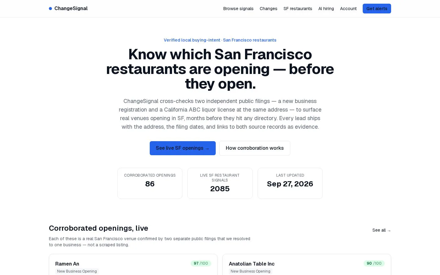 ChangeSignal website homepage