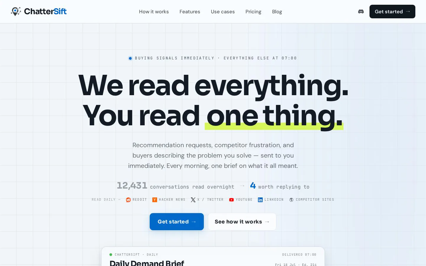 ChatterSift website homepage