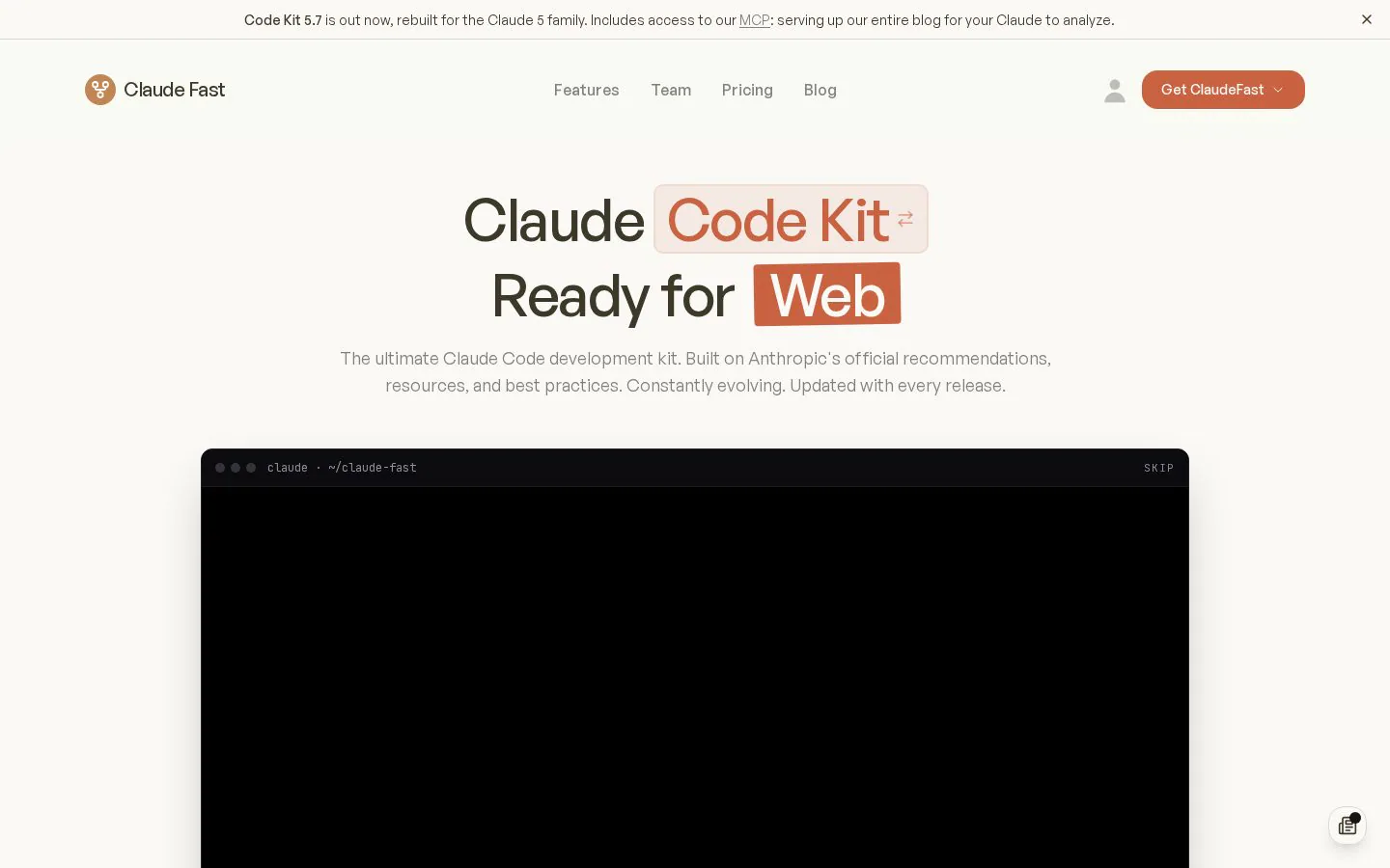 Claude Fast website homepage