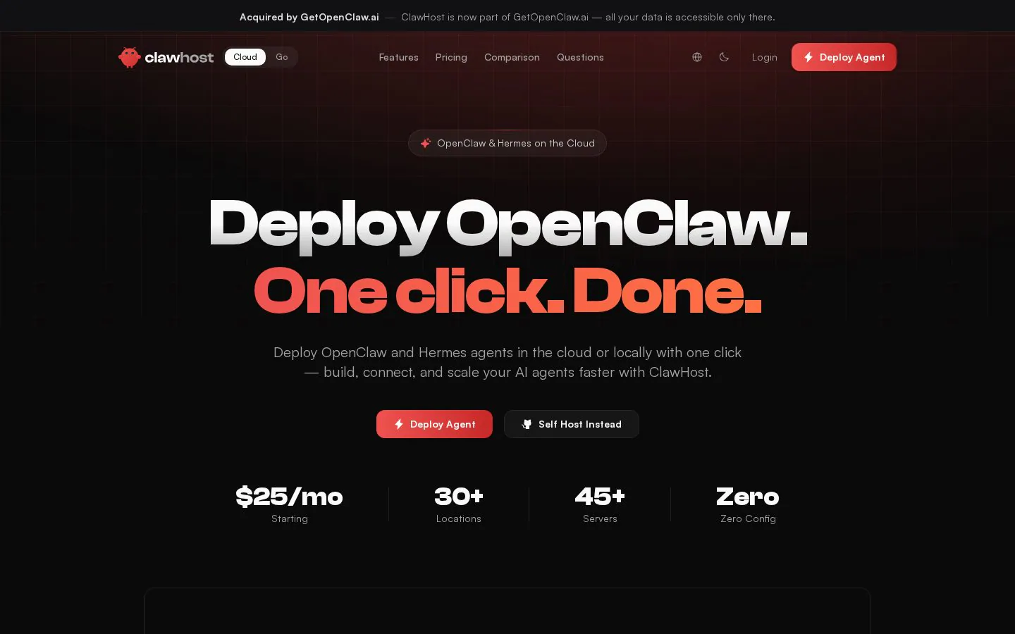 ClawHost website homepage