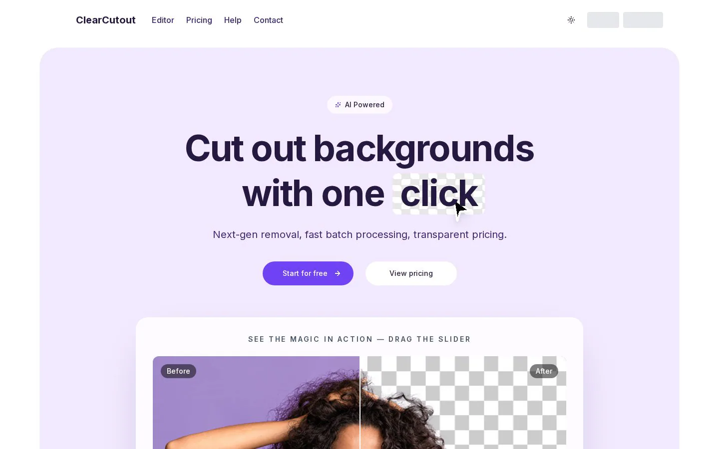 ClearCutout website homepage
