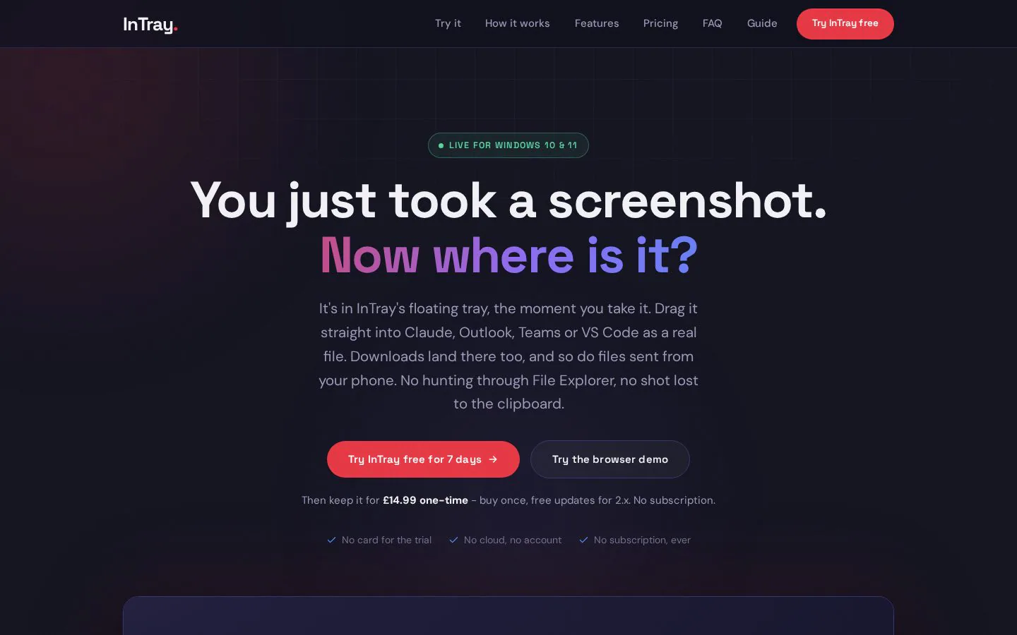 Homepage of getintray.com