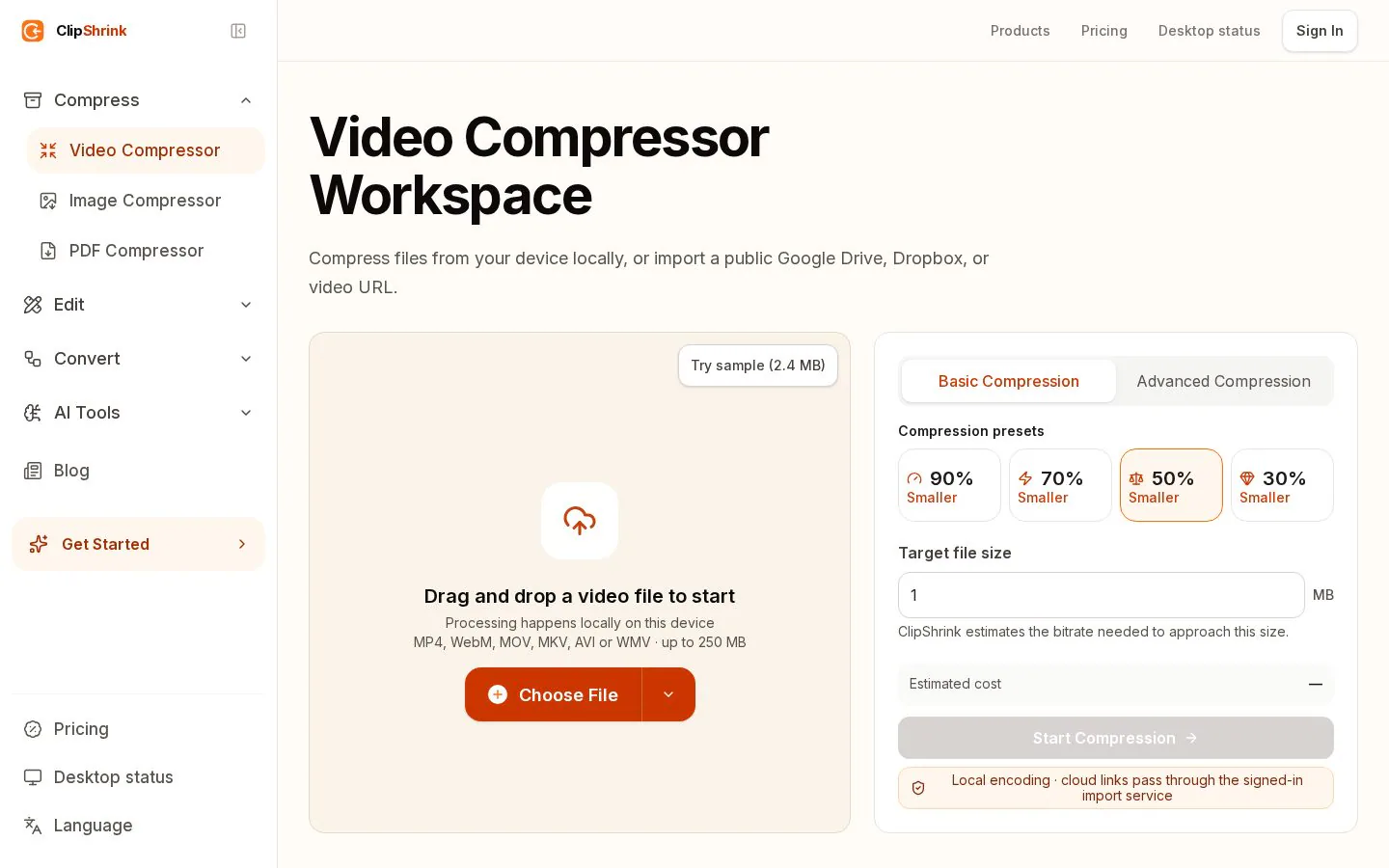 ClipShrink product screenshot