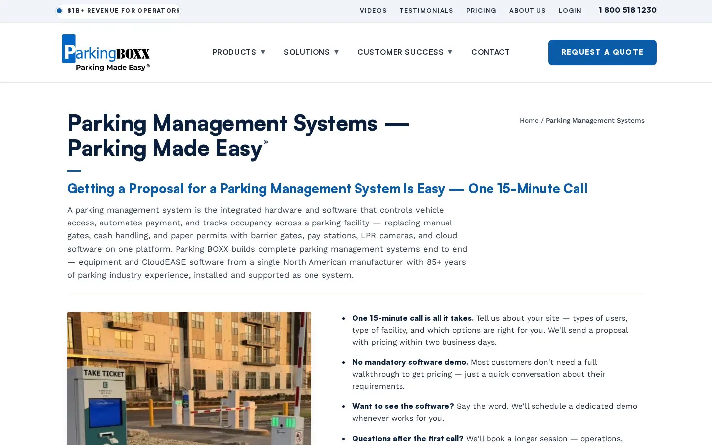 CloudEASE Parking Management website homepage
