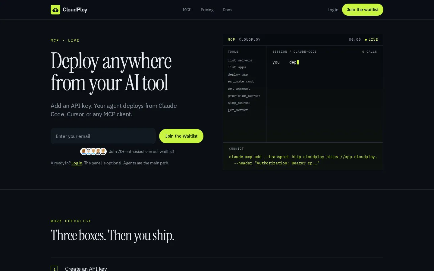 Homepage of cloudploy.com