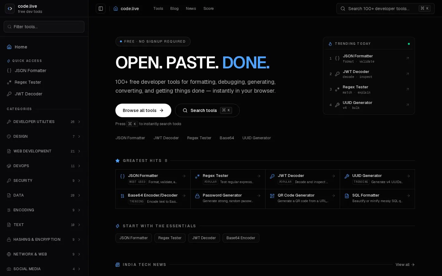code live Free Developer Tools