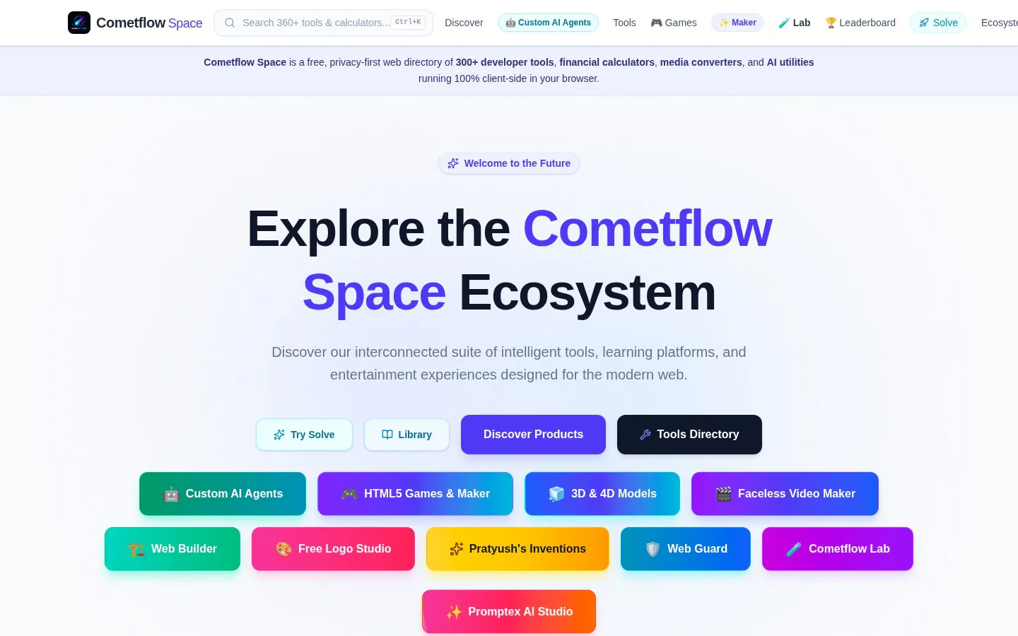 Homepage of cometflow-space-new.vercel.app