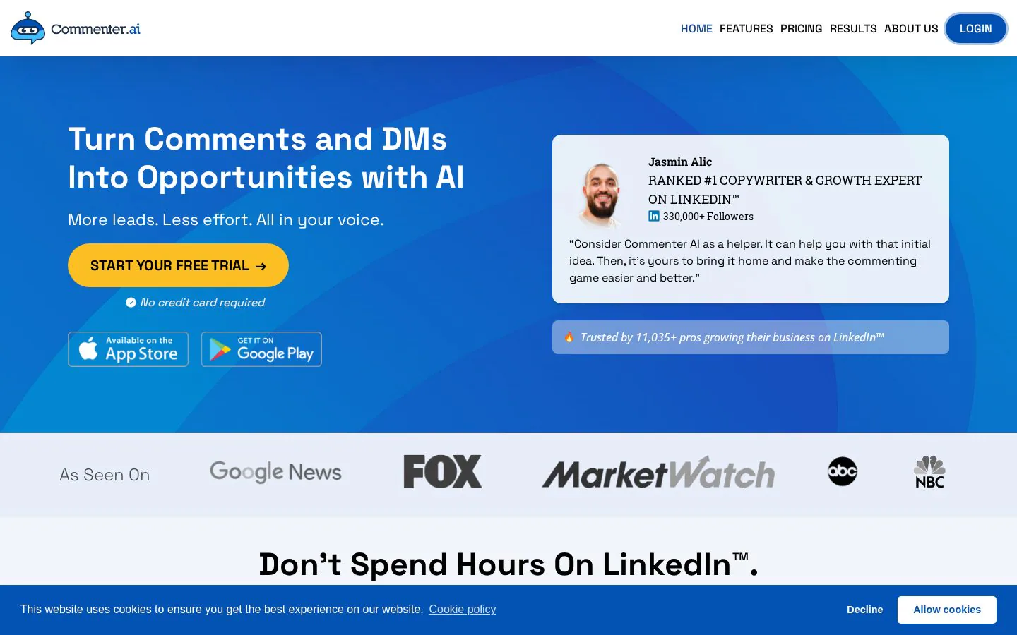 Commenter AI website homepage