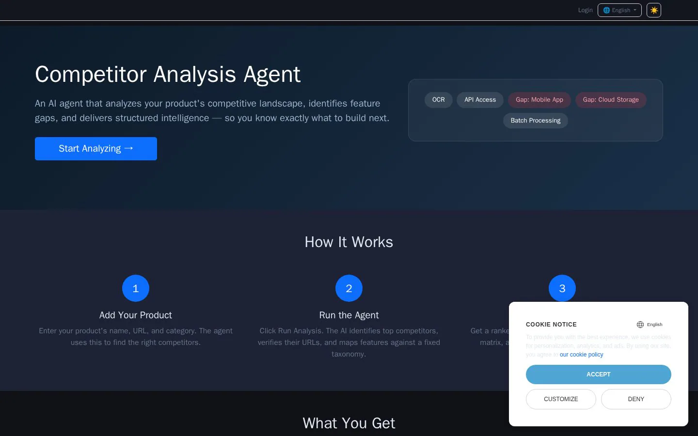 Competitor Analysis Agent website homepage