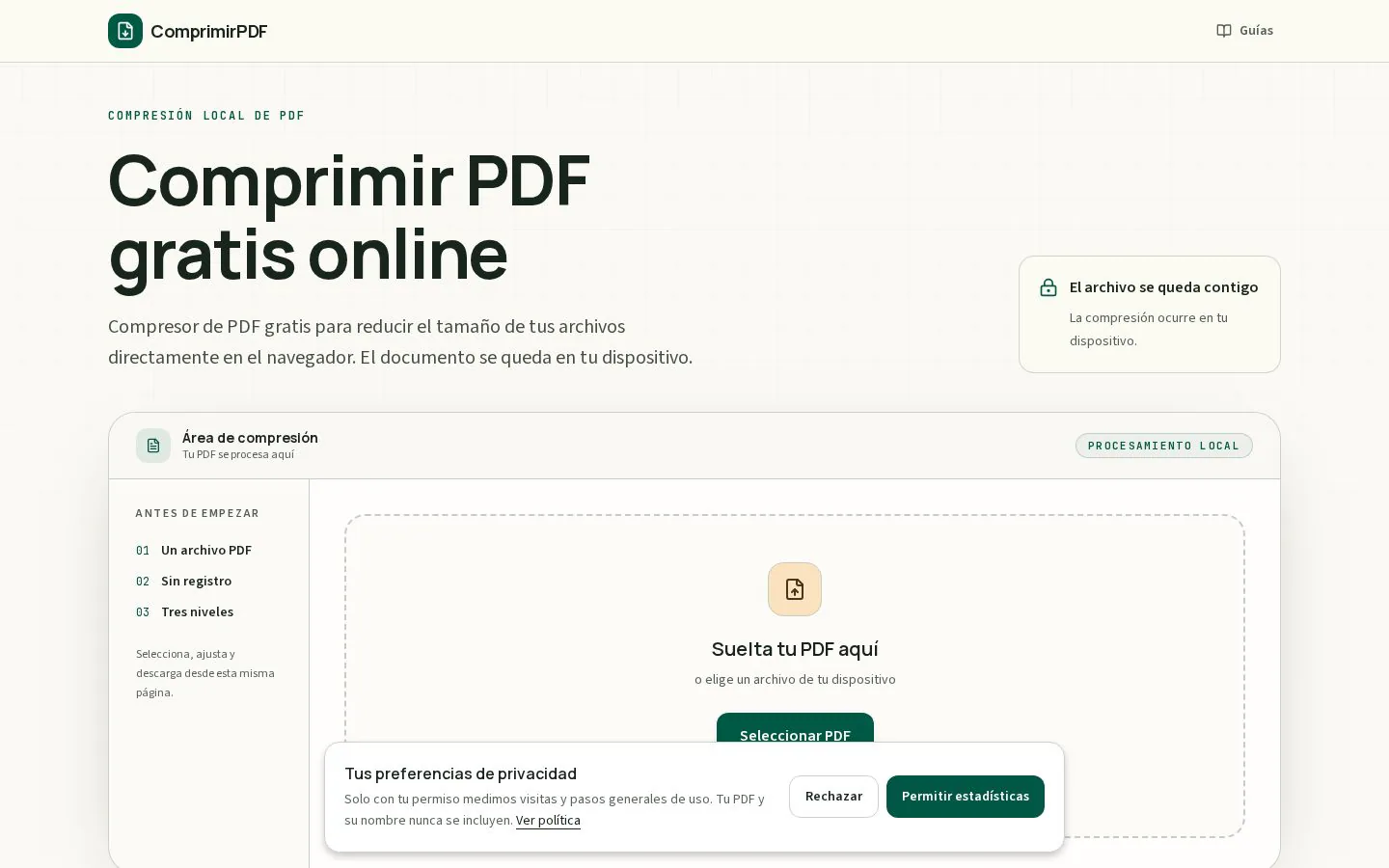 Homepage of comprimirpdf.app