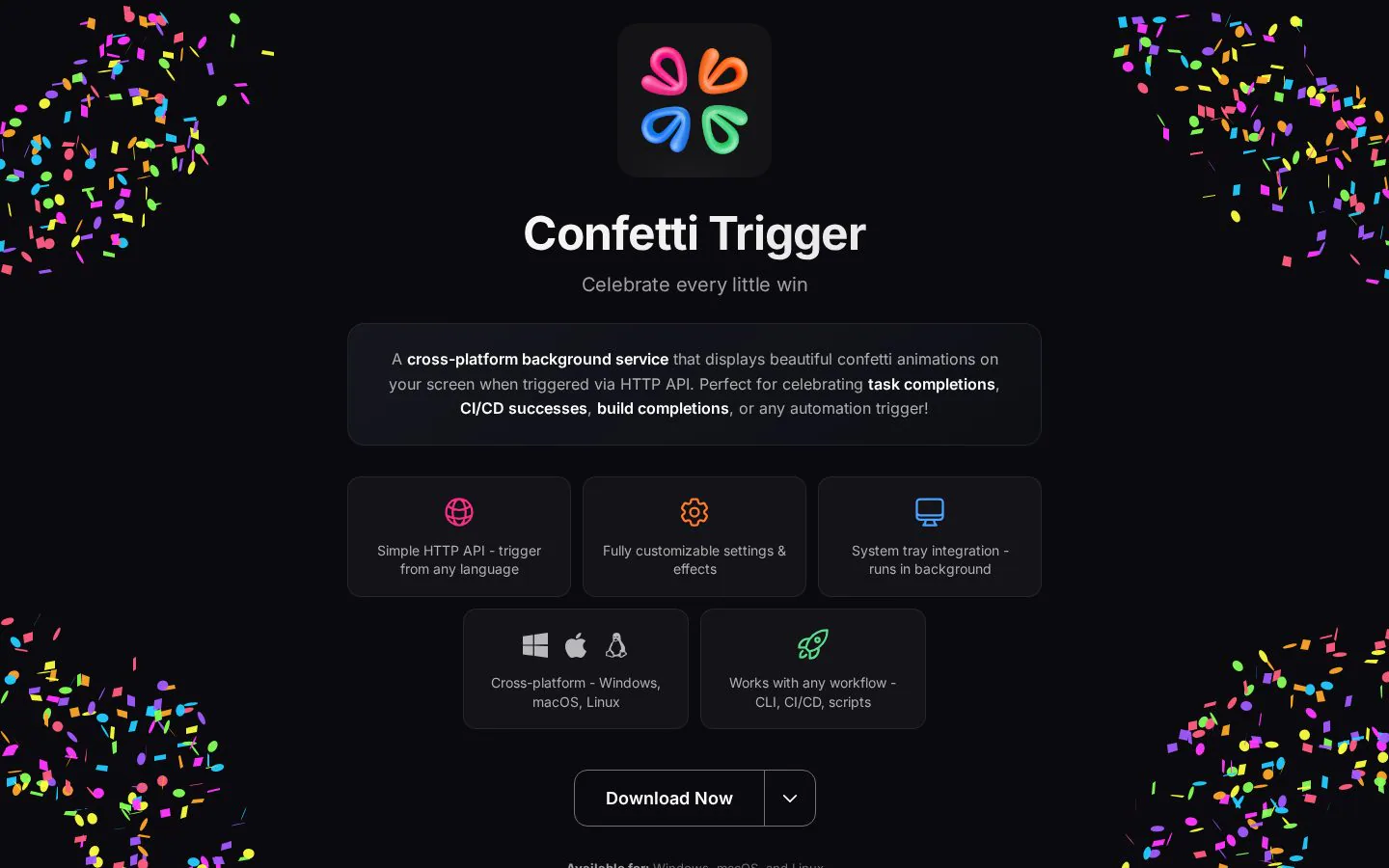 Confetti Trigger website homepage