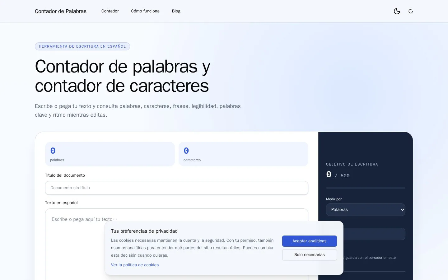 Homepage of contadordepalabras.app