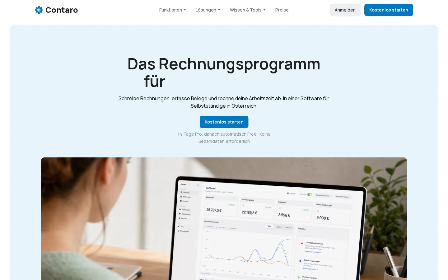 Contaro Buchhaltungssoftware website homepage