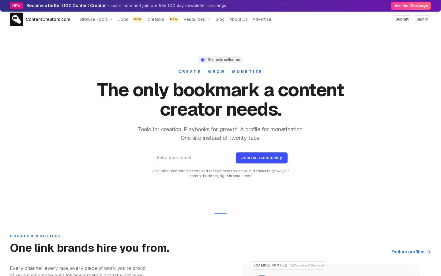 Homepage of contentcreators.com
