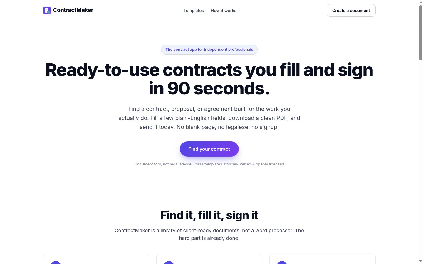 ContractMaker ready to use contracts you fill and sign in 90 seconds