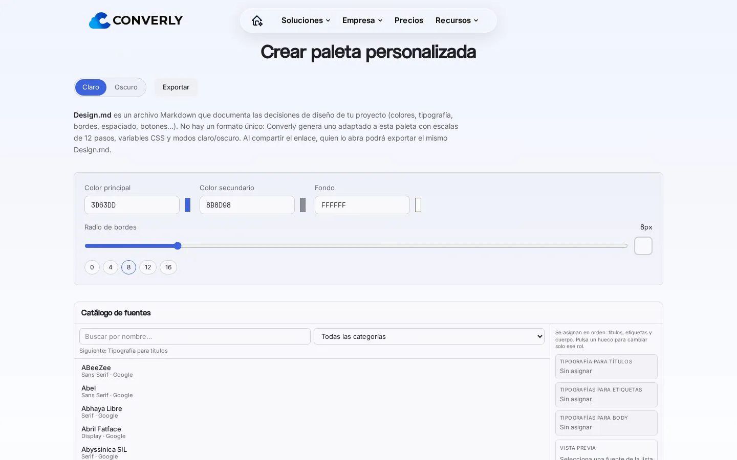 Homepage of converly.es