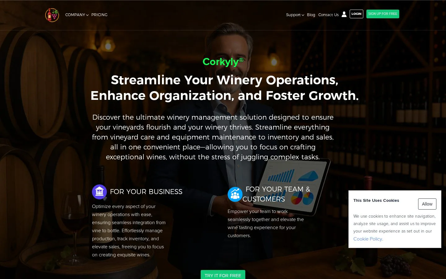 Corkyly website homepage