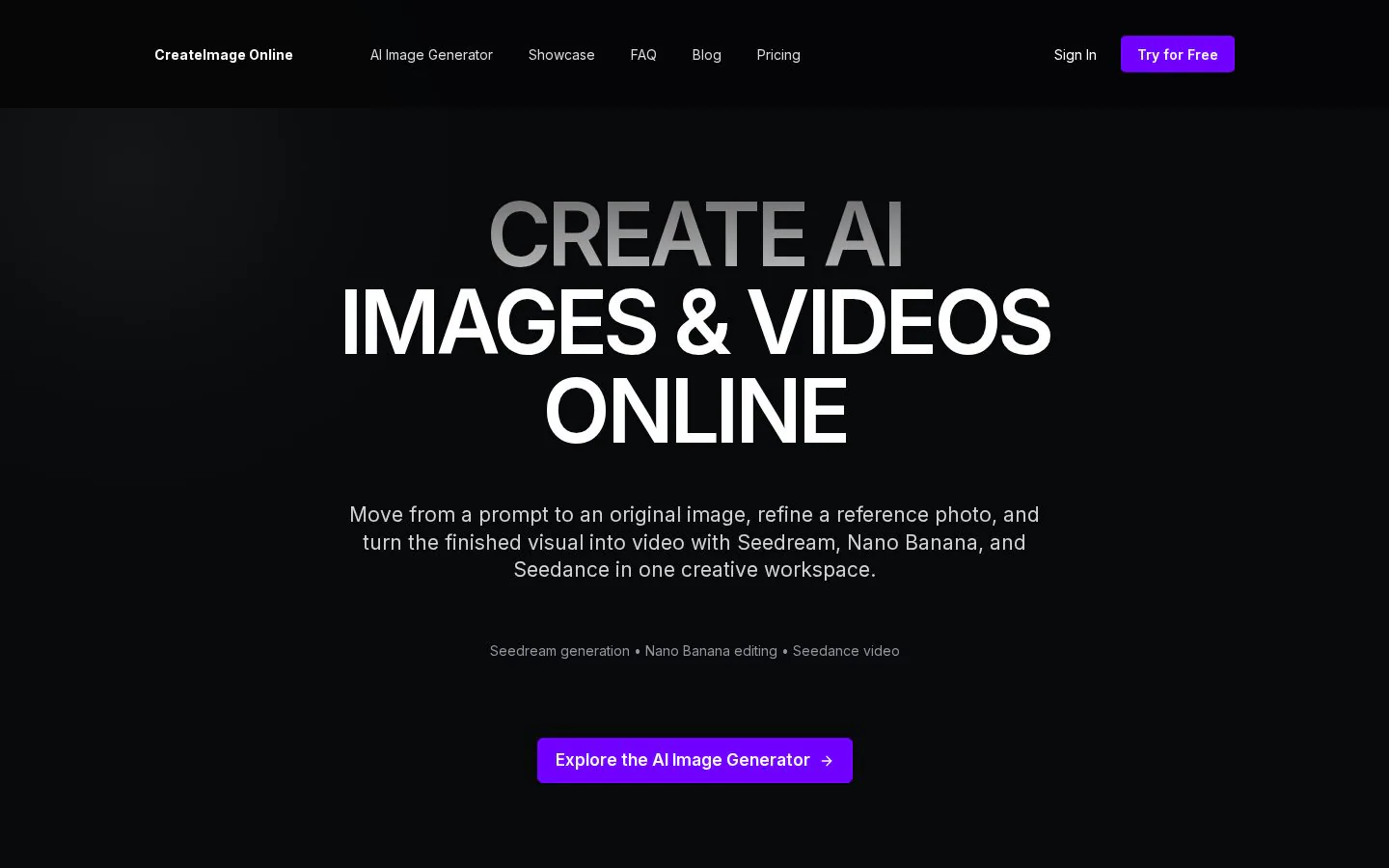 CreateImage Online website homepage