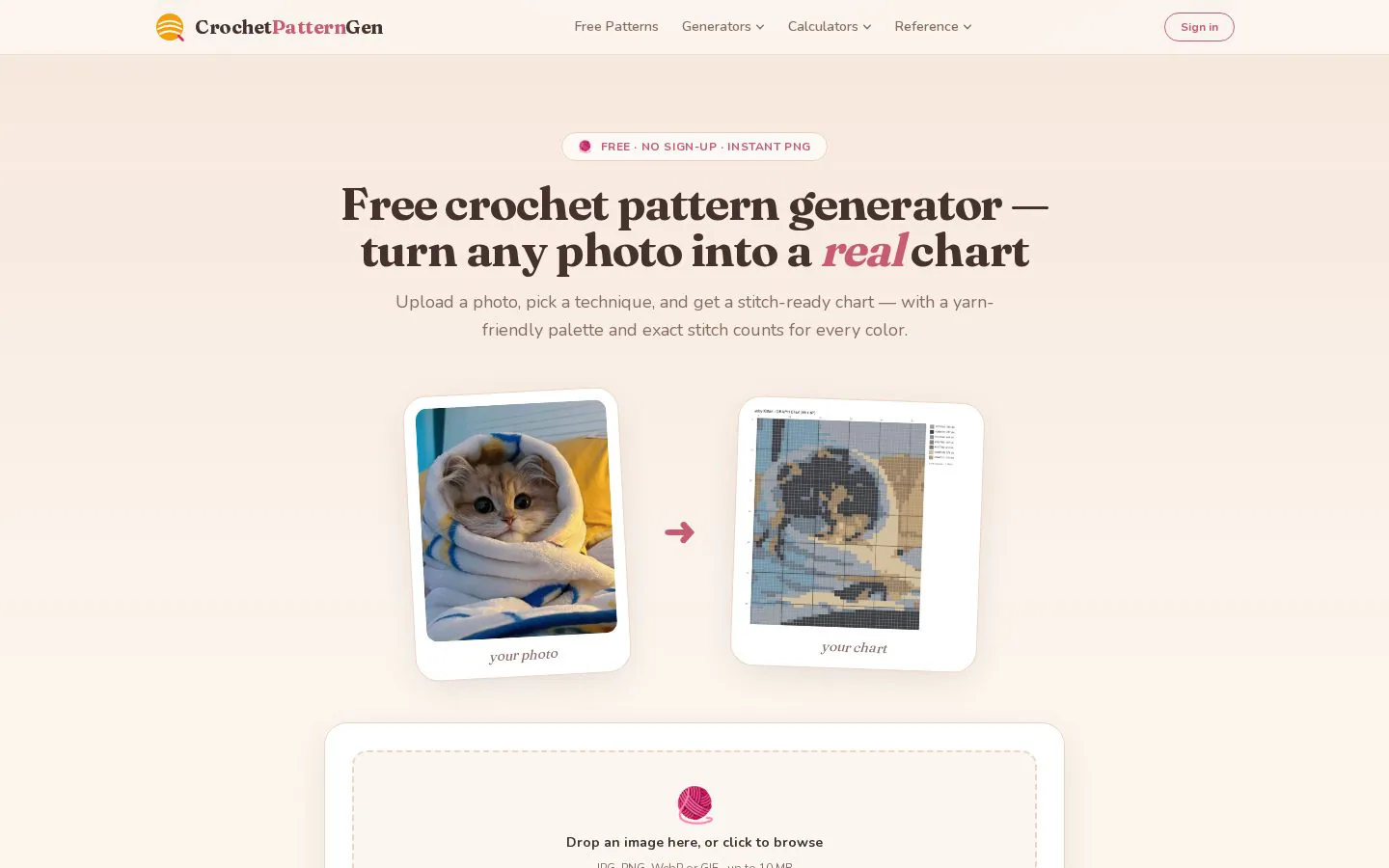 CrochetPatternGen website homepage