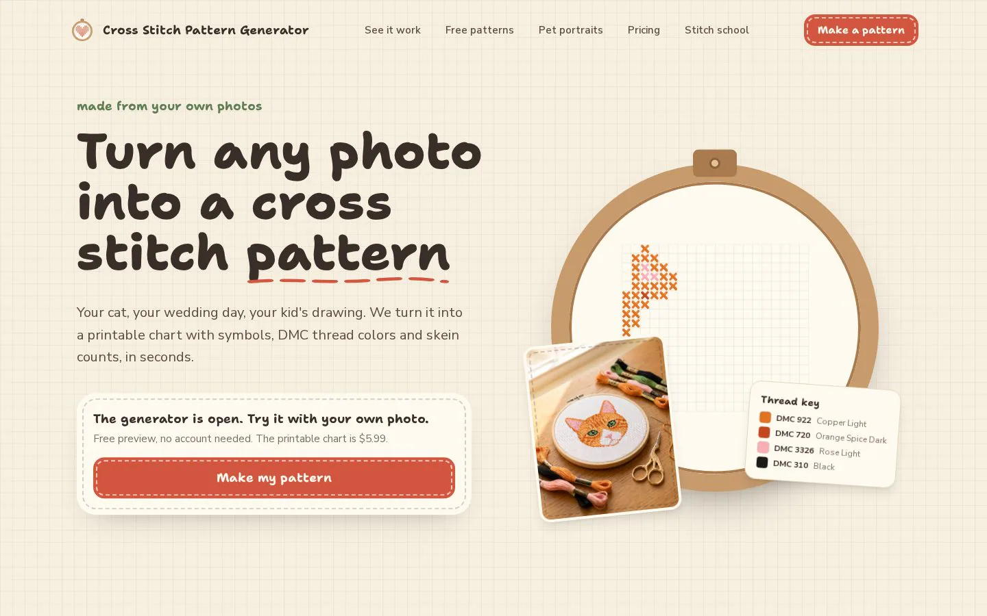 Homepage of crossstitchpatterngenerator.com