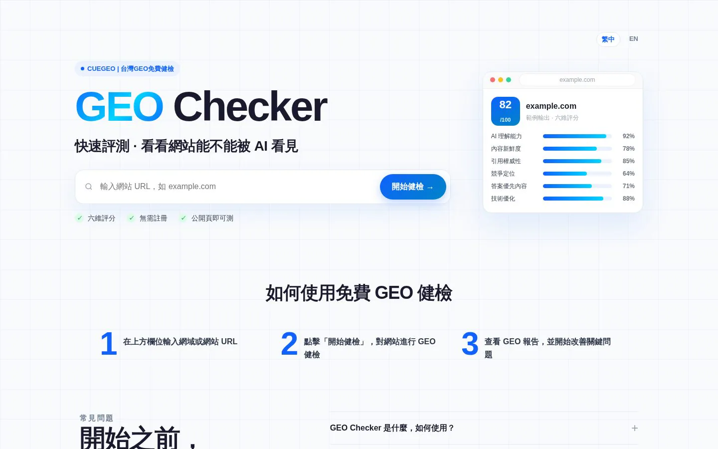 CueGEO GEO Checker product screenshot