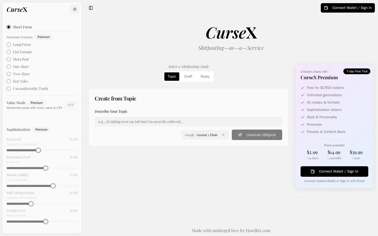 CurseX website homepage