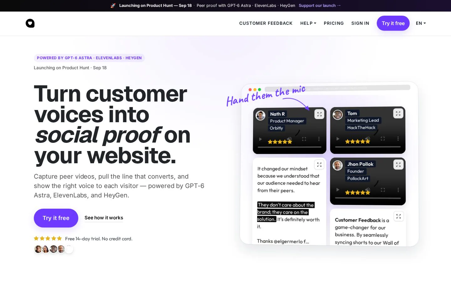 Customer Feedback website homepage