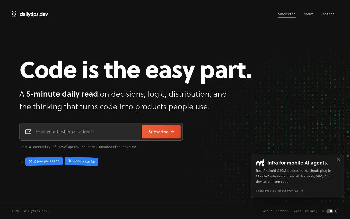 dailytips.dev website homepage