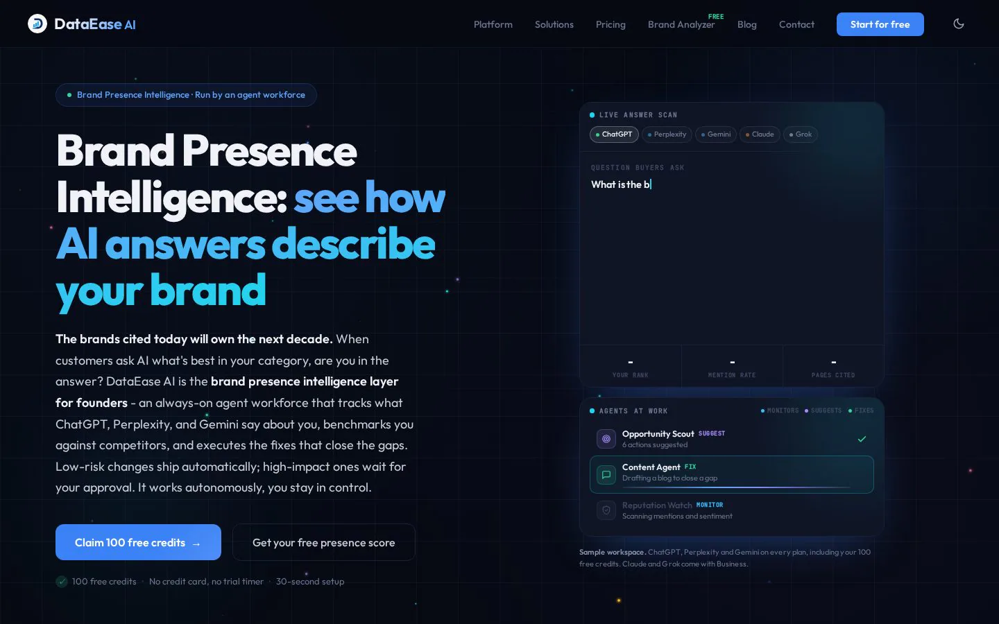 DataEase AI Brand Intelligence website homepage