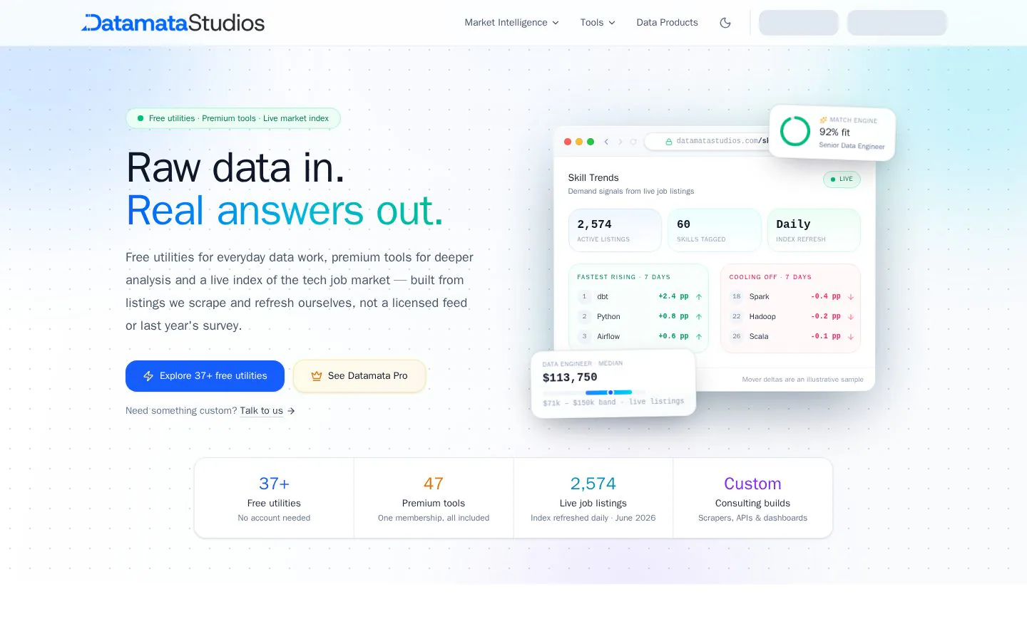 Datamata Studios website homepage