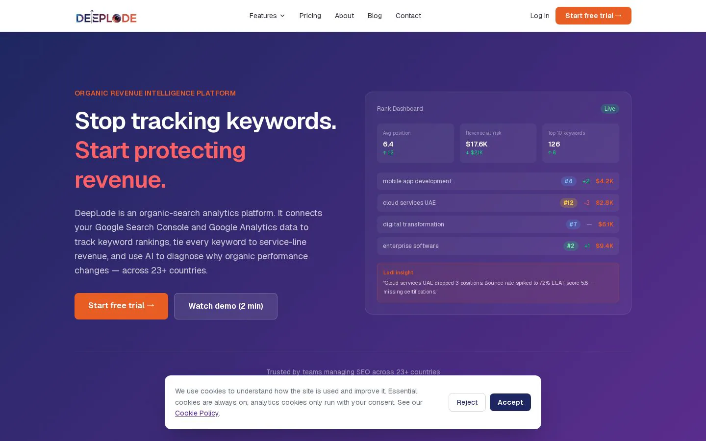 DeepLode website homepage