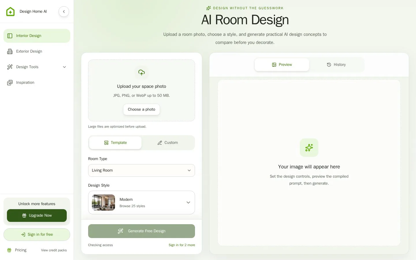 Design Home AI website homepage