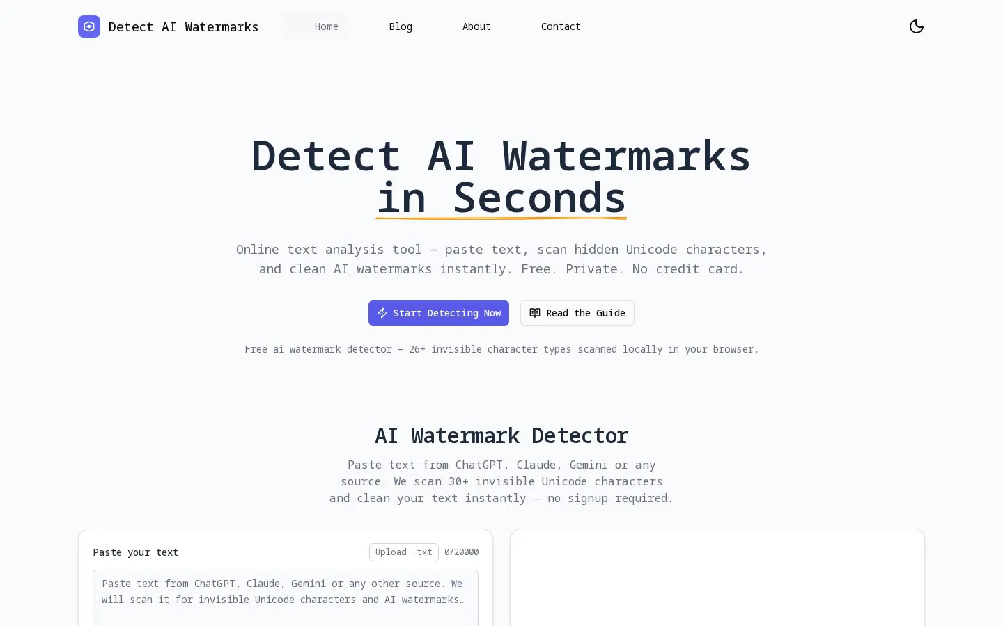 Homepage of detectaiwatermarks.com